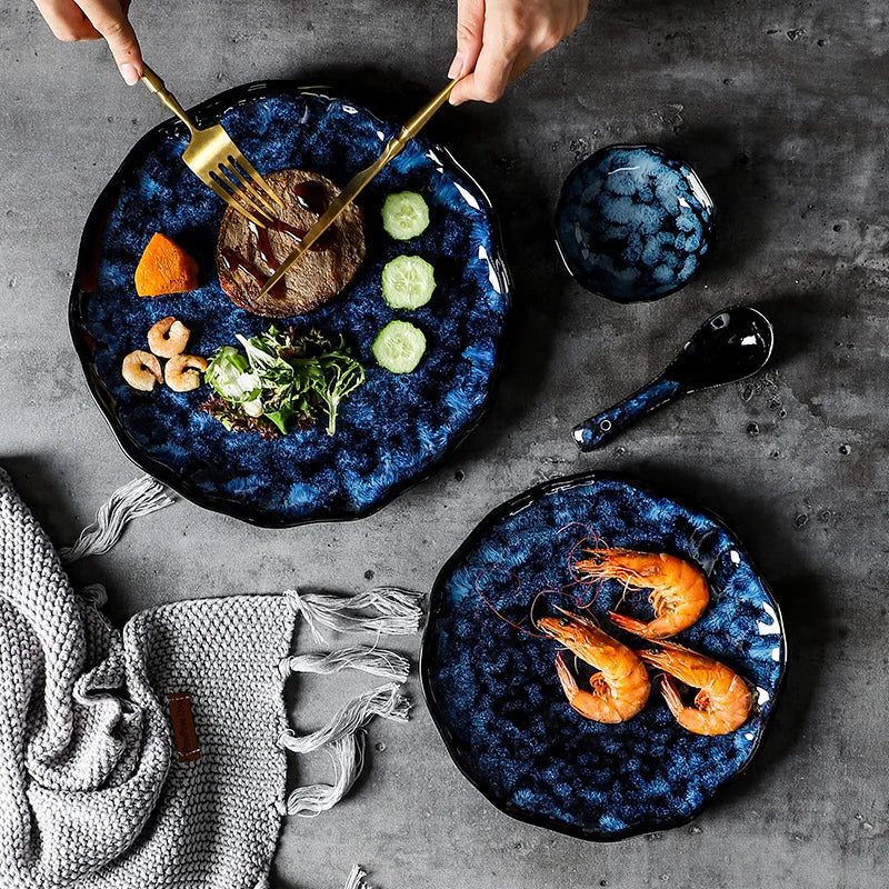Service de Table Blue Nebula – Élégance Cosmique pour Vos Repas (10 pièces)