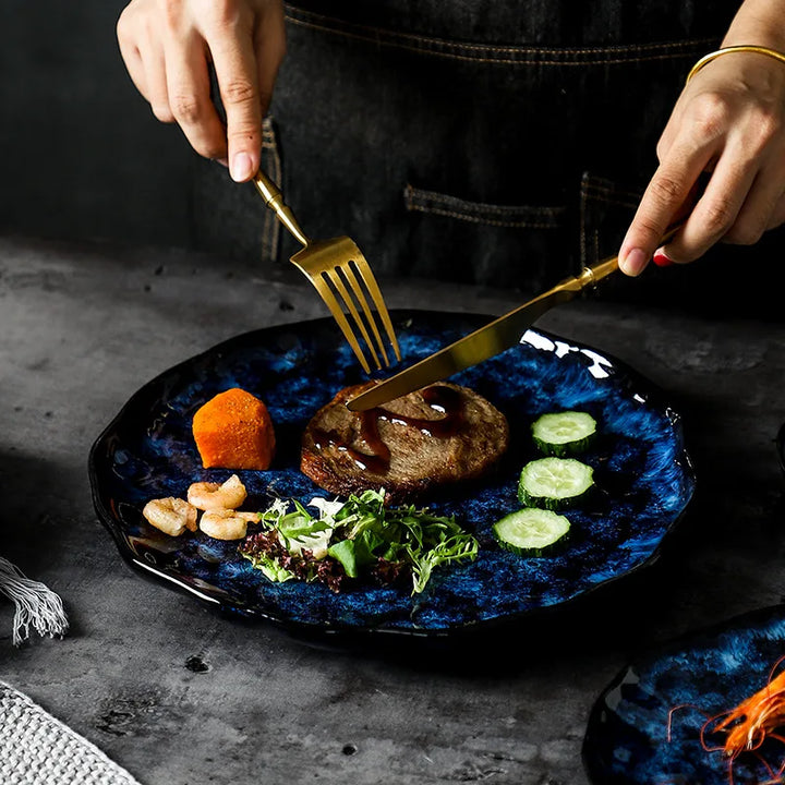 Service de Table Blue Nebula – Élégance Cosmique pour Vos Repas (10 pièces)