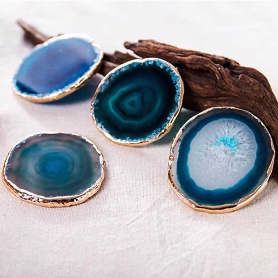 Set de 2 sous-verres en agate bleue